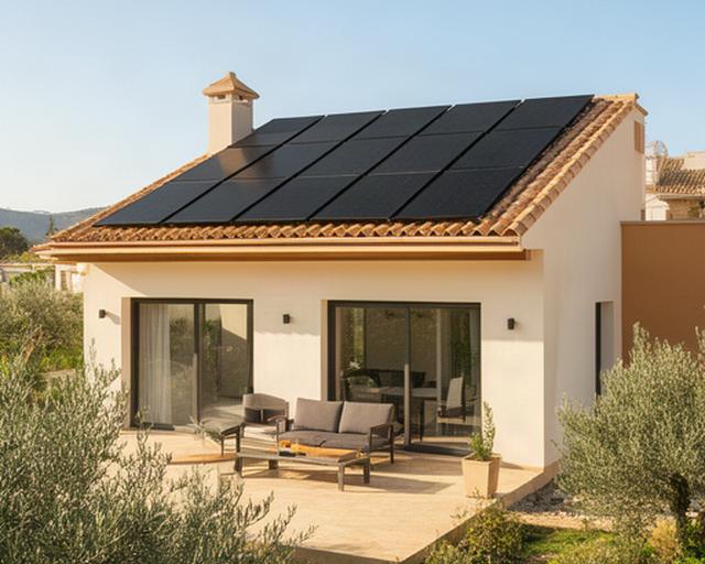 Ocho paneles solares EcoFlex sobre un chalet residencial de Alboraya junto a una terraza